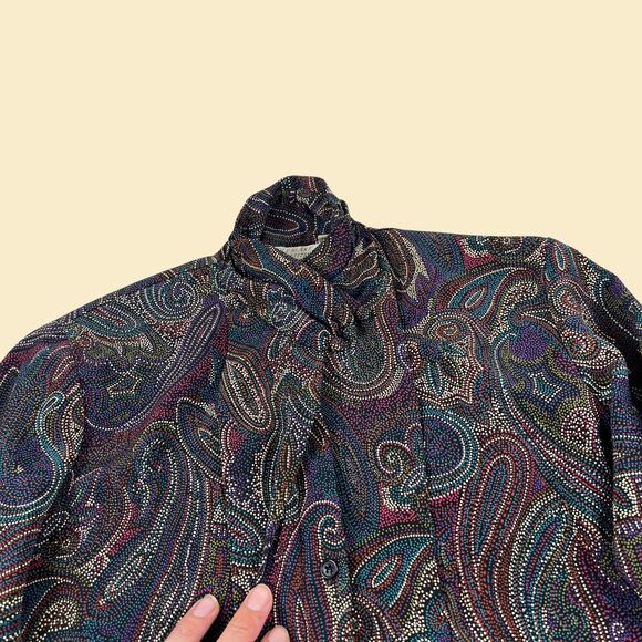 70s/80s abstract 6P blouse by Nicole Blake Petites, vintage psychedelic top - Picture 4 of 10